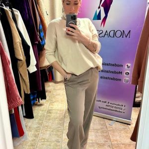 Γυναικείο εκρού πλεκτό τοπ με μανίκι νυχτερίδα και ζιβάγκο Modastasia