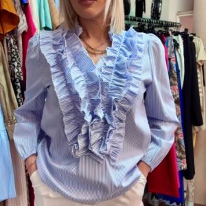 Ruffle Striped Crop Shirt