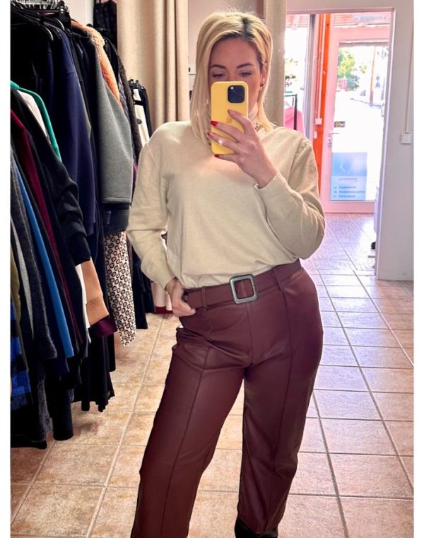 Faux Leather Belted Capri Pants with Lining