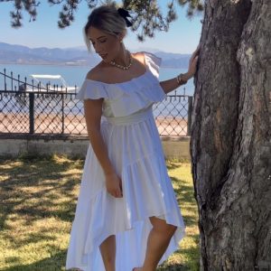 Aura Ruffle Off-Shoulder Asymmetric Dress