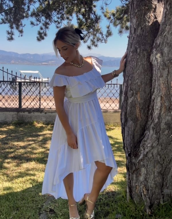 Aura Ruffle Off-Shoulder Asymmetric Dress