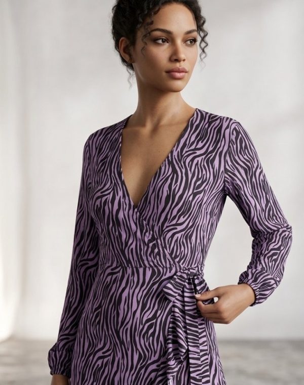 Zebra Print Ruffled Wrap Dress